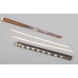 An Oriental eating set mounted in shagreen. Incorporating a knife and pair of bone chopsticks.