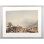 Attributed to Anthony Vandyke Copley Fielding. Large framed watercolour, highland landscape with