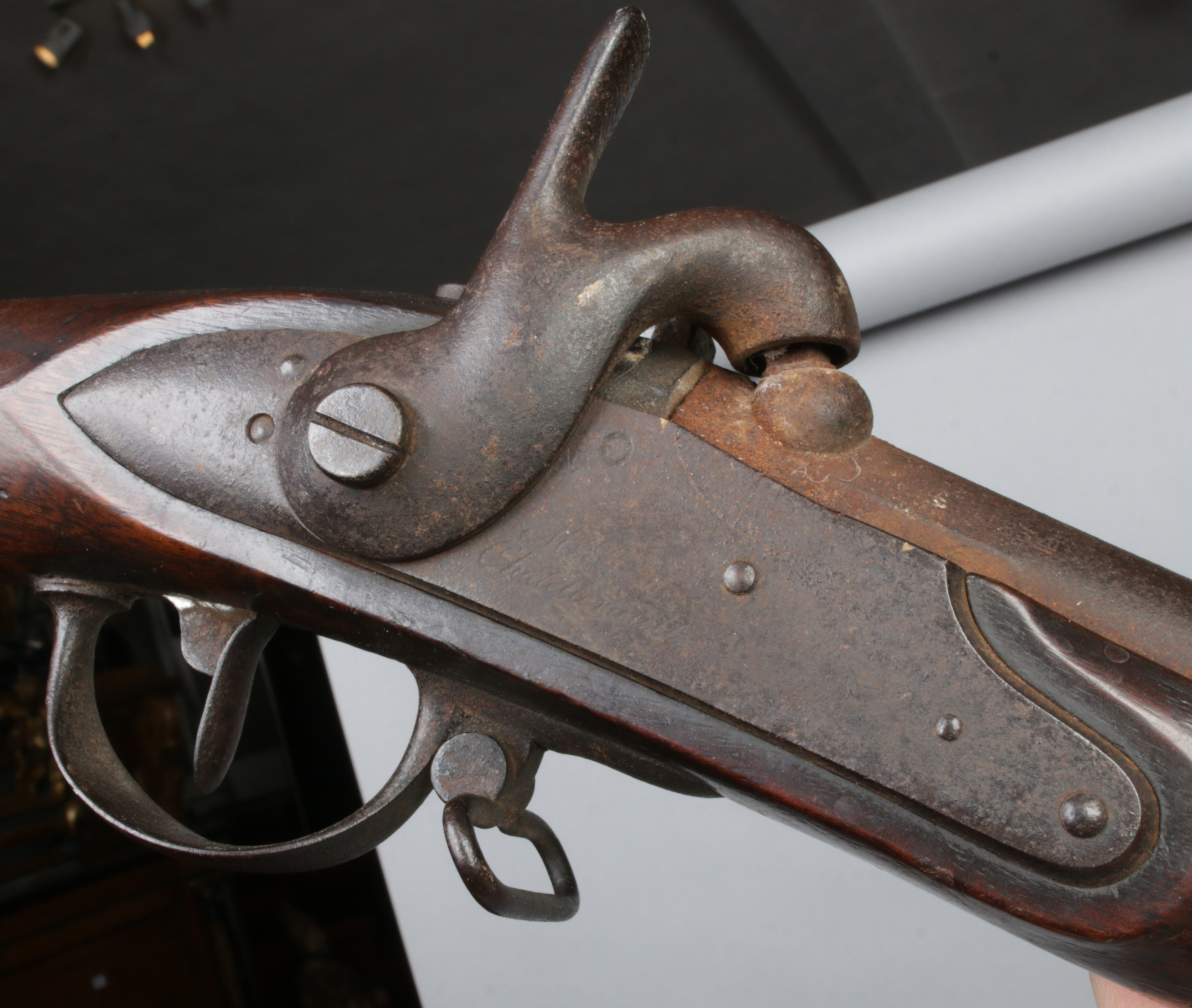 A 19th century French percussion cap musket. With walnut fullstock and socket bayonet. Lock plate - Image 6 of 8