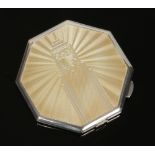 A George V Art Deco silver powder compact by W. I. Broadway & Co. Octagonal in form and with