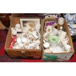 Two boxes of commemorative ware to include ephemera, cups and saucers, thermos flask, Wade