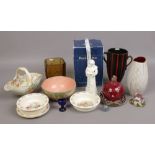 A group of collectable ceramics and glass including Sylvac, Royal Doulton Bunnykins, Royal Crown