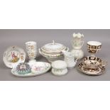A quantity of collectable ceramics including Royal Crown Derby in the Imari design, Belleek, 19th