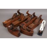 Six vintage wood planes to include Thomas Ibbotson example, along with a boxed Sedgley smoothing