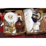 Two boxes of miscellaneous including Bavarian and German porcelain, cabinet plates and an antique