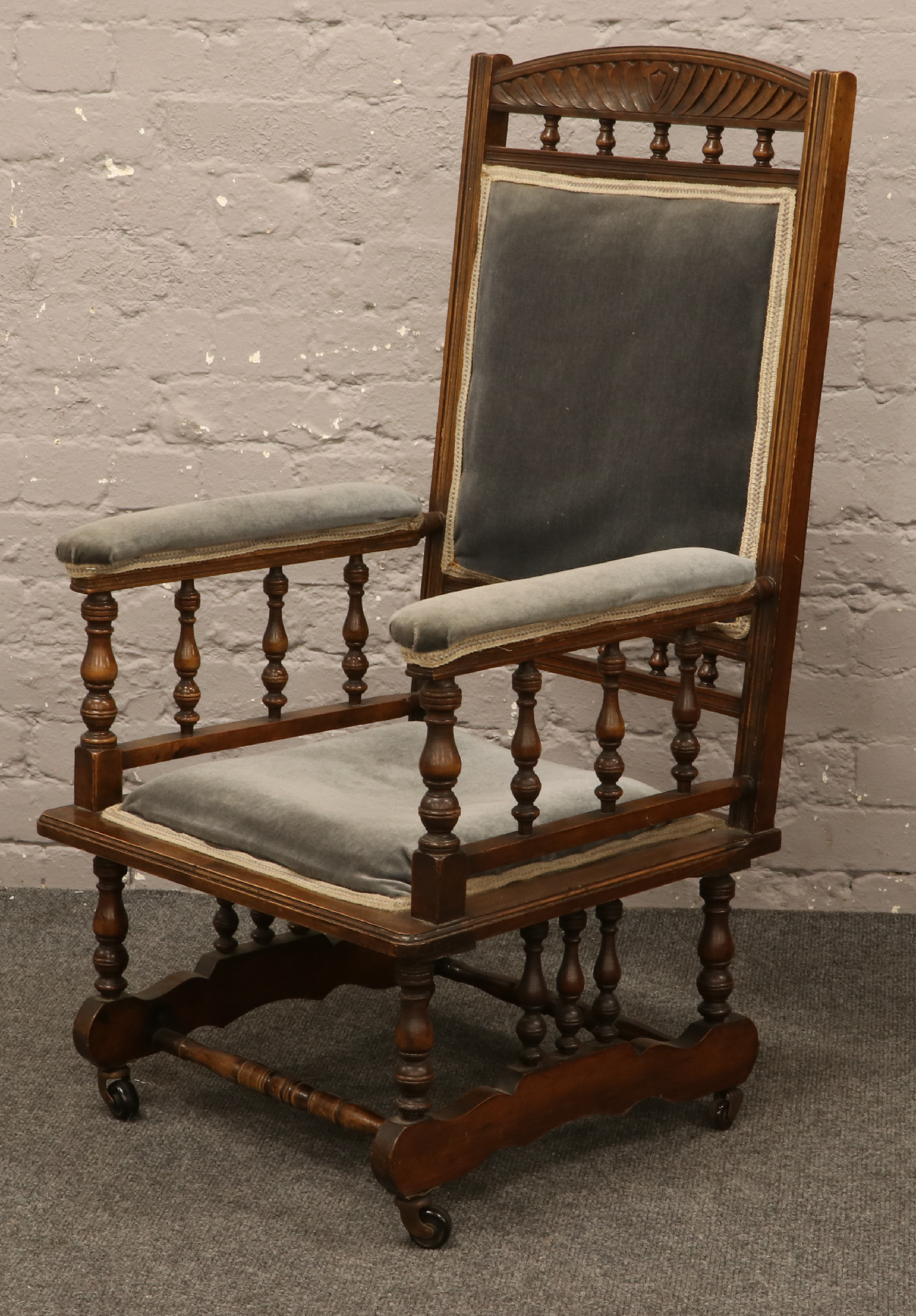 A turned and carved mahogany American rocking chair.
