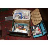 Three sewing boxes and contents of reels, buttons, thimbles etc.