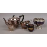 A silver plated tea set along with a similar rose bowl, a boxed Wedgwood Jasperware dish and a