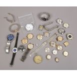 A collection of eighteen watch heads, eight wristwatches and two pocket watches by various makers,