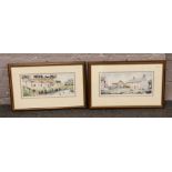 Two framed limited edition prints, signed by the artist thatched cottages Baslow and Sheldon