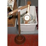 A box of miscellaneous to include copper posser, barometer, glass ornamental figure etc.