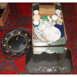 A box of miscellaneous to include commemorative, Wedgwood, Limoges, decorative convex mirror etc.