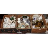 Three boxes of miscellaneous to include Masons, Poole, Royal Doulton, Mantle dogs, Danbury Mint