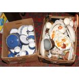 Two boxes of miscellaneous pottery and ceramics to include Denby, silver plate, Dandy annual,