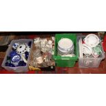 Four boxes of miscellaneous to include blue and white, glassware, Holborn dinnerwares, Wedgwood