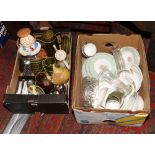 Two boxes of miscellaneous to include Grindley dinnerwares, Hornsea Heirloom coffee set, carnival