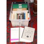 A box of stamp collecting reference books including The Postal History of Britain and Ireland,