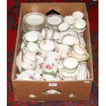 A box of bone china tea and dinnerwares to include Royal Doulton, Aynsley, Radfords and Crown