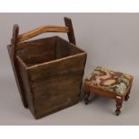 A square formed wooden trug,along with a small oak foot stool.