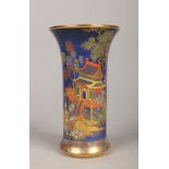 A Carlton Ware cylindrical vase of tapering form. Powder blue ground, enamelled and gilded with a