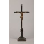 A 16th century bronze and wood Corpus Christi, possibly German. The outstretched figure with