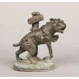 After Pierre Jules Mene (1810-1879) a bronze sculpture of a bulldog tied to a post and raised on a