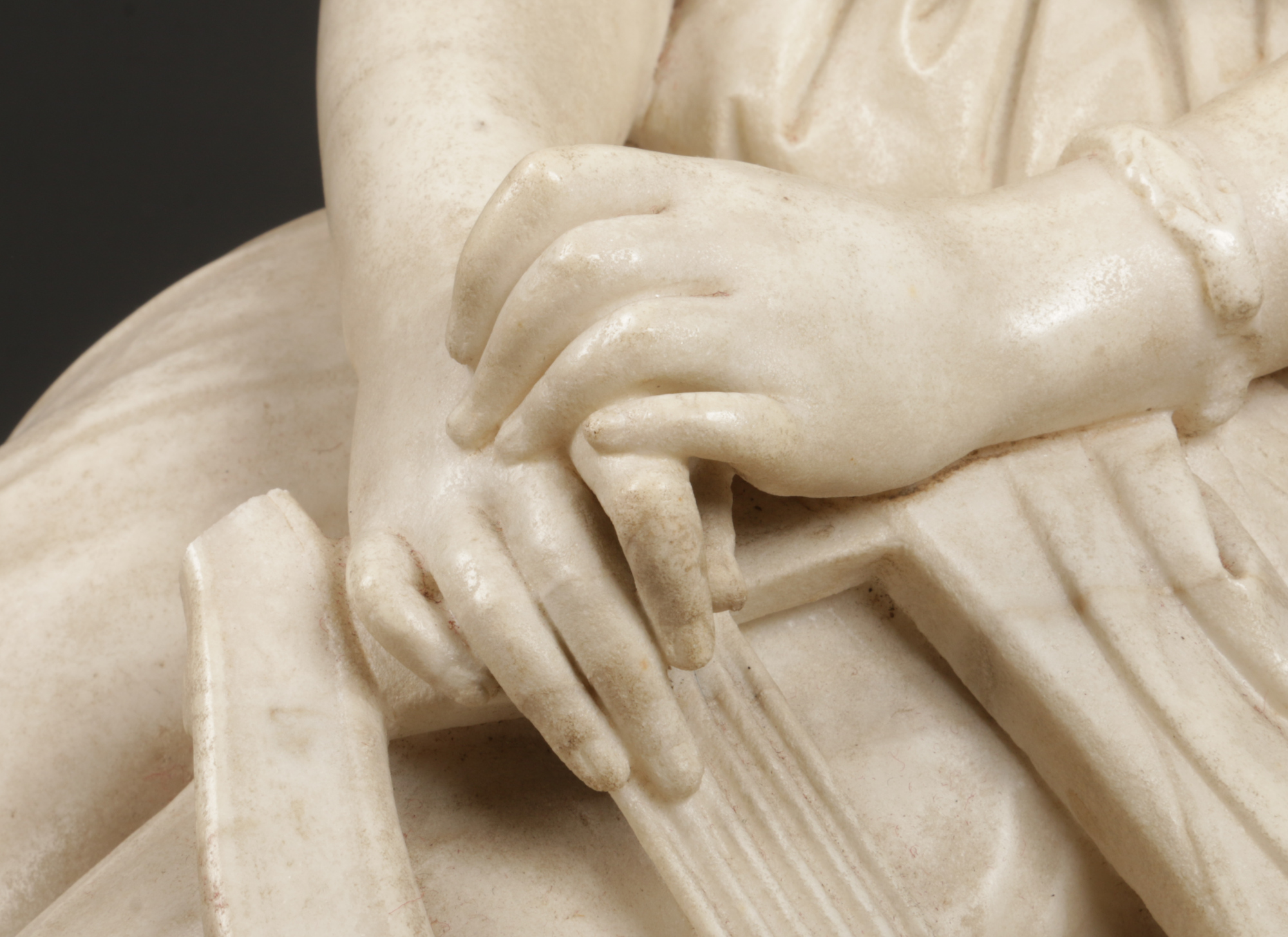 Metello Motelli (Italian fl. 1851-1894) carved marble sculpture. Study of a pensive kneeling - Image 4 of 5