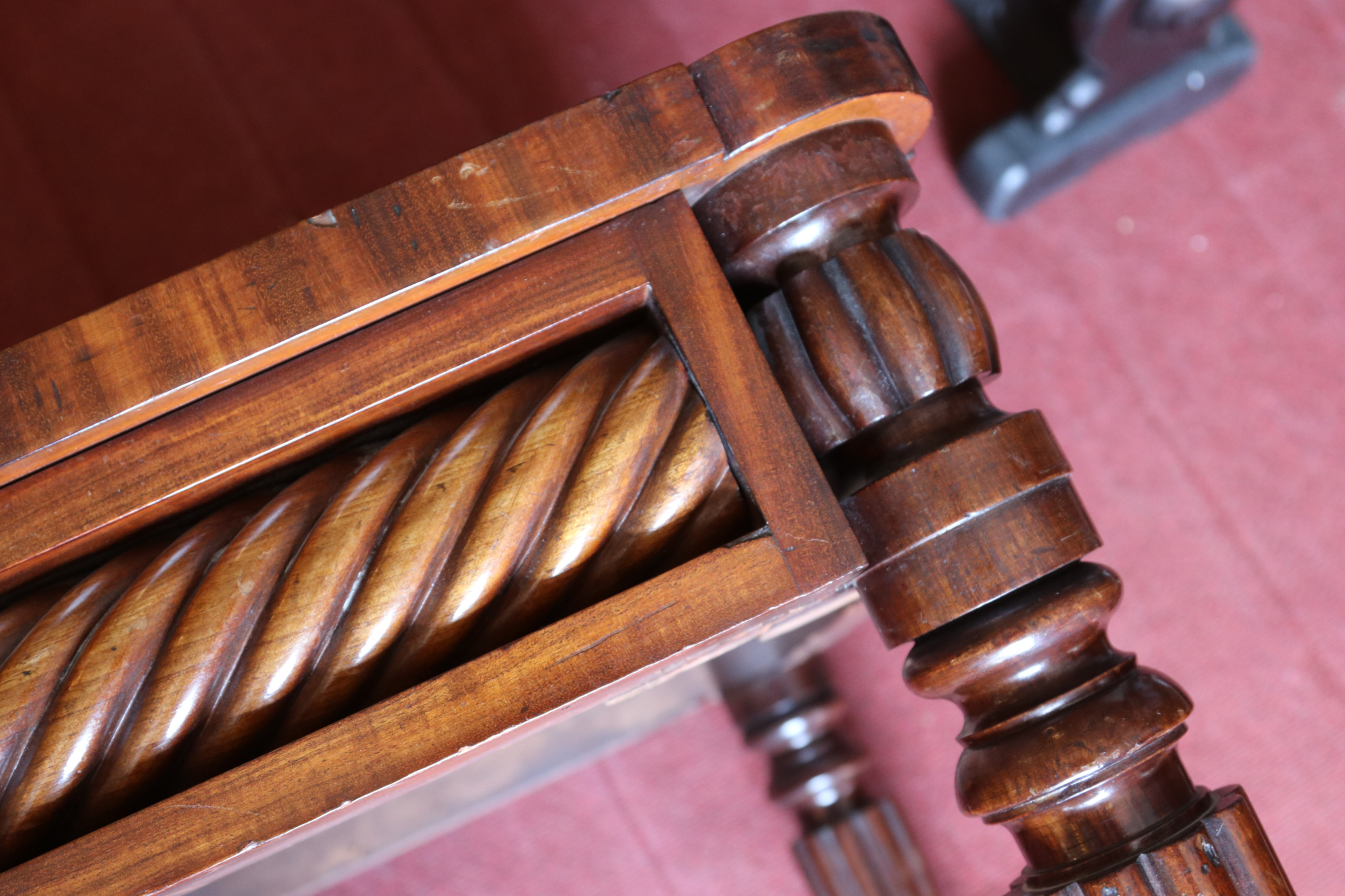 A William IV Gillows style mahogany side table. With gallery, twist carved frieze and raised on - Image 3 of 5