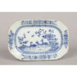 An 18th century Chinese export small canted rectangular blue and white dish. Painted in underglaze