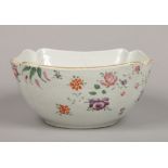 An 18th century Chinese export square quatrefoil bowl. Painted in coloured enamels with flower swags