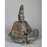 A Japanese bronze sculpture of a seated Shogun dictator, 58cm high.Condition report intended as a