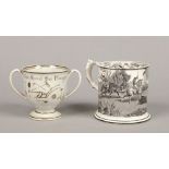 An 18th century pearlware loving cup painted with the motto of God Speed the Plough along with a