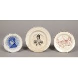 Three 19th century commemorative pottery small plates. Comprising a Hartley Greens, Leeds