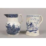 An 18th century pearlware jug printed with a mock Chinese landscape, along with a pearlware