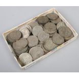 A box of British pre decimal coins mainly 1950s and 1960s two shillings and half crowns.