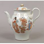 A Japanese Meiji period Kutani coffee pot and cover. Painted with ladies and children under a simple