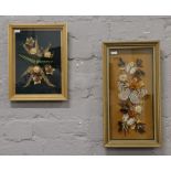 Two gilt framed entomology displays, butterflies and dried flowers.