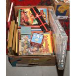 A box of miscellaneous to include annuals, framed prints, Stratton compact etc.