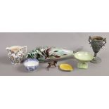A mixed group lot to include large Murano glass fish, pewter goblet, Masons blue and white, Empire