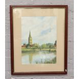 W. A. Harri, framed oil rural lake scene with a church, signed and dated 1975.