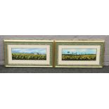 Roberto Brazzoni (Italian) pair of parcel gilt framed oils on panel depicting sunflowers, signed.