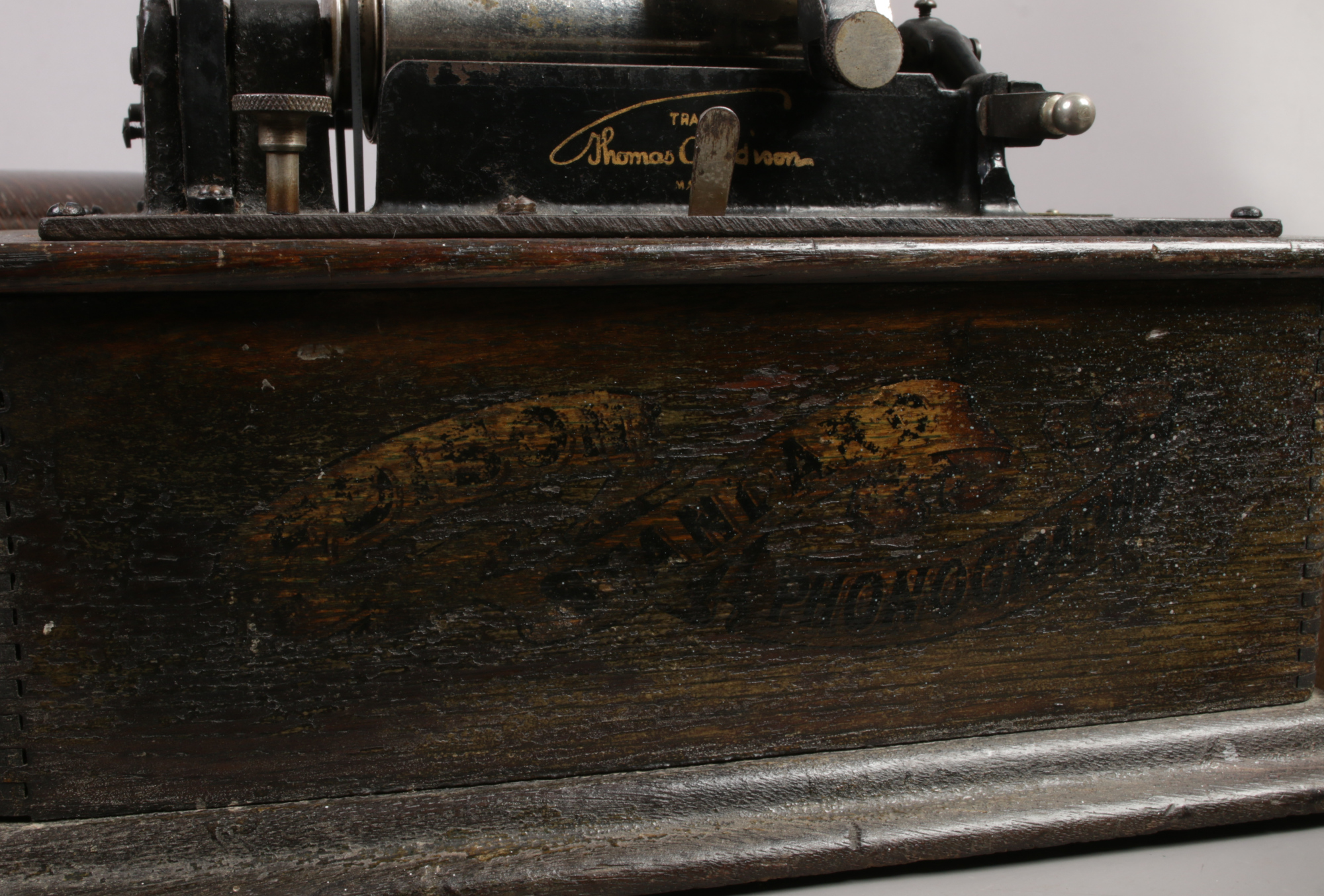 An early 20th century Edison standard model A phonograph in original oak case with horn and 10 - Bild 4 aus 4