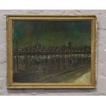 J. McAllister gilt framed oil on canvas, night time city scape, signed and dated.