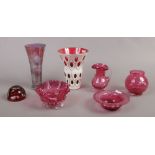 A small group of glassware to include Victorian cranberry glass, Bohemian glass vase (chipped )