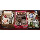 Three boxes of miscellaneous including various glasswares, silver plate, ornaments, Royal Worcester,