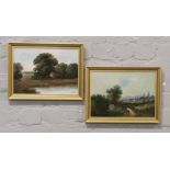 Two gilt framed 19th century oils on canvas both depicting rural river landscapes both signed.