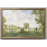 Robert L Hughes gilt framed watercolour, after an 18th century original 'a game of cricket' signed