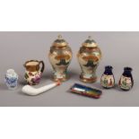 Two pairs of Satsuma vases and other collectables including cased cheroot holder etc.