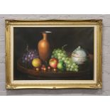 Frank Lean, late 20th century gilt framed oil on canvas, still life fruit, signed.