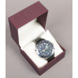 A gentleman's Accurist Skymaster analogue / digital quartz wristwatch on black leather strap in